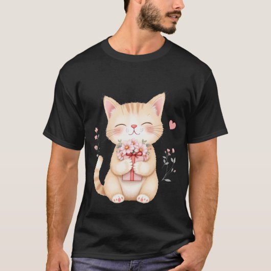 Sweet Kitten with Flowers and Gift Box ✨🐾🌸 T-shirt (Voorkant)