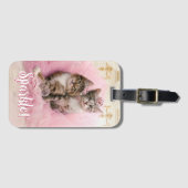 Sweet Kittens in Tiaras en Roze Sparkly Tutu Bagagelabel (Voorkant (horizontaal))