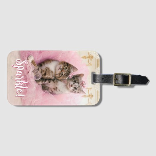 Sweet Kittens in Tiaras en Roze Sparkly Tutu Bagagelabel (Voorkant (horizontaal))