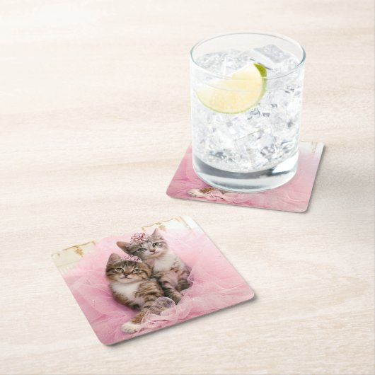 Sweet Kittens in Tiaras en Roze Sparkly Tutu Kartonnen Onderzetters (Insitu)