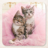 Sweet Kittens in Tiaras en Roze Sparkly Tutu Kartonnen Onderzetters (Voorkant)