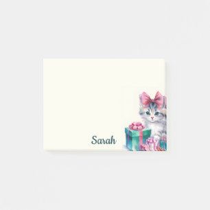 Sweet Kitty Cat Big Pink Bow Naam toevoegen Post-it® Notes