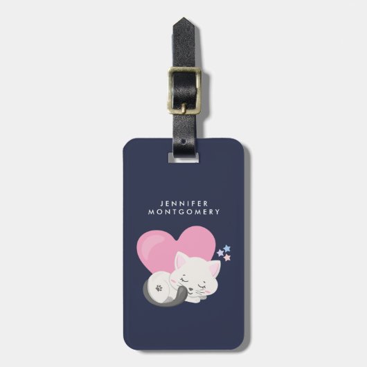 Sweet Kitty Cat Slapen met een groot hart achterin Bagagelabel (Voorkant verticaal)