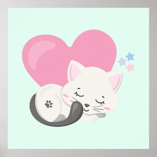 Sweet Kitty Cat Slapen met een groot hart achterin Poster (Voorkant)