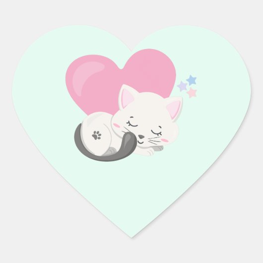 Sweet Kitty Cat Slapen met een groot hart achterin Sticker (Voorkant)