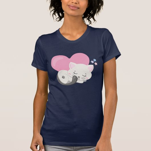 Sweet Kitty Cat Slapen met een groot hart achterin T-shirt (Voorkant)