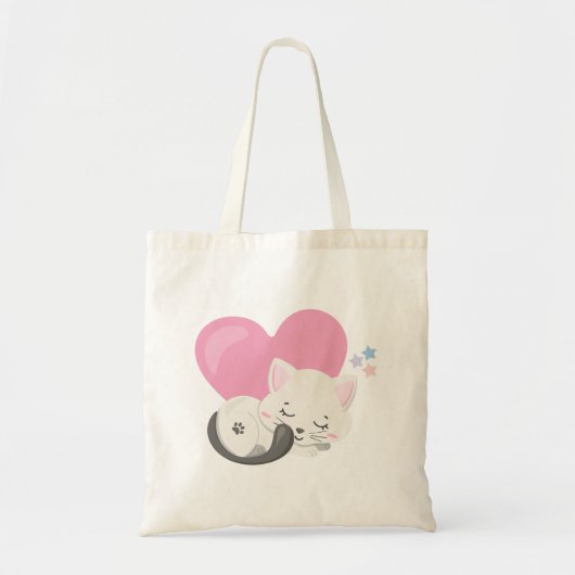 Sweet Kitty Cat Slapen met een groot hart achterin Tote Bag (Voorkant)