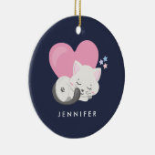 Sweet Kitty Cat Slapen met een groot roze hart Keramisch Ornament (Rechts)