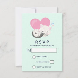 Sweet Kitty Cat Slapen met een groot roze hart RSVP Kaartje