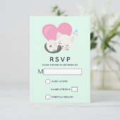 Sweet Kitty Cat Slapen met een groot roze hart RSVP Kaartje (Staand voorkant)