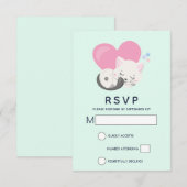 Sweet Kitty Cat Slapen met een groot roze hart RSVP Kaartje (Voorkant / Achterkant)