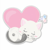 Sweet Kitty Cat Slapen met een groot roze hart Sticker (Voorkant)