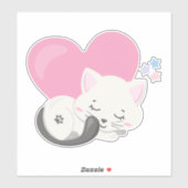 Sweet Kitty Cat Slapen met een groot roze hart Sticker (Vel)