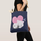 Sweet Kitty Cat Slapen met een groot roze hart Tote Bag (Dichtbij)
