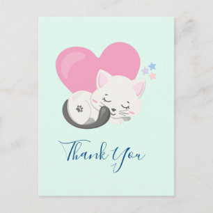 Sweet Kitty Cat Slapen met een hart Dank je Briefkaart