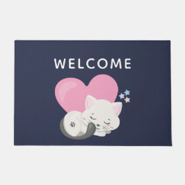 Sweet Kitty Cat Slapen met een roze hartslag Welko Deurmat