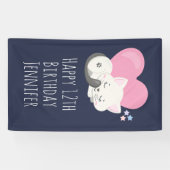 Sweet Kitty Cat Slapen met roze hart Birthday Spandoek (Horizontaal)