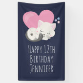 Sweet Kitty Cat Slapen met roze hart Birthday Spandoek (Verticaal)