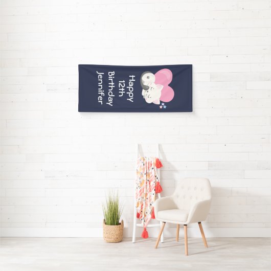 Sweet Kitty Cat Slapen met roze hart Birthday Spandoek (Insitu)