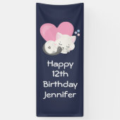 Sweet Kitty Cat Slapen met roze hart Birthday Spandoek (Verticaal)