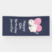 Sweet Kitty Cat Slapen met roze hart Birthday Spandoek (Horizontaal)