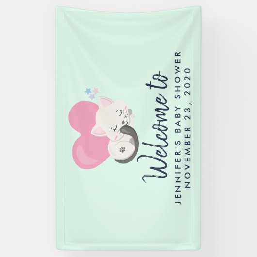 Sweet Kitty kat slapen met roze hart douche Spandoek (Verticaal)