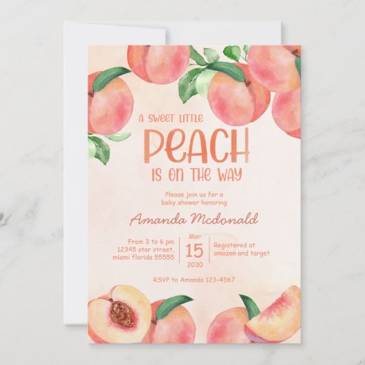 Sweet kleine perzik baby shower Uitnodiging (Voorkant)