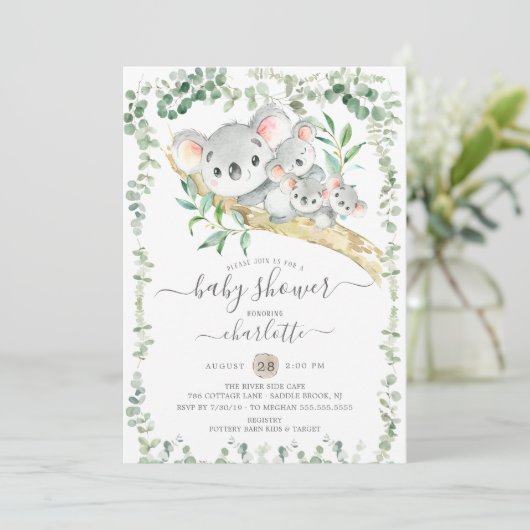 Sweet Koala Beren Triplets Baby shower Uitnodiging (Staand voorkant)