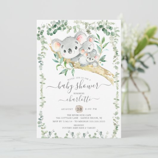 Sweet Koala Beren Twins Baby shower Uitnodiging (Staand voorkant)