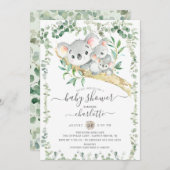 Sweet Koala Beren Twins Baby shower Uitnodiging (Voorkant / Achterkant)