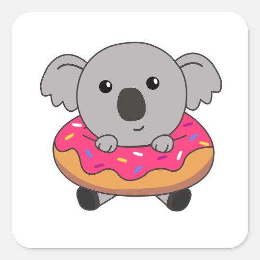 Sweet Koala Koalas Loaf Donut Sprinkles Roze Vierkante Sticker (Voorkant)