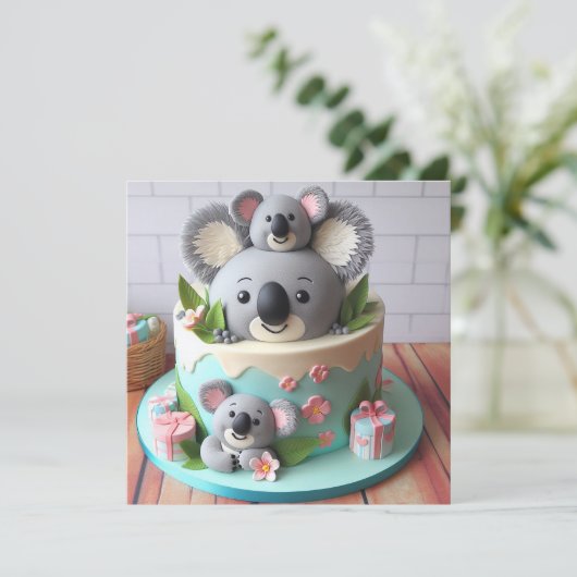SWEET KOALA THEMA KIDS VERJAARDAGSTAART KAART (Staand voorkant)