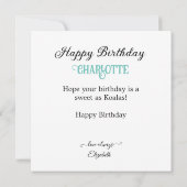 SWEET KOALA THEMA KIDS VERJAARDAGSTAART KAART (Achterkant)