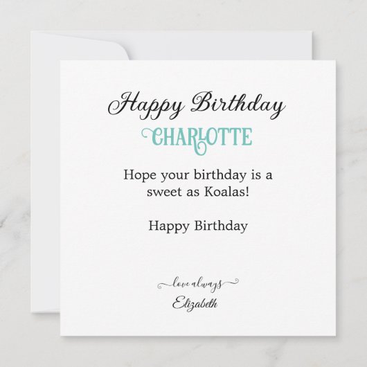 SWEET KOALA THEMA KIDS VERJAARDAGSTAART KAART (Achterkant)