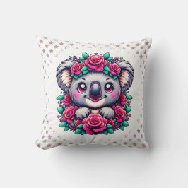 Sweet Koala with Pink Rose Wreath  Kussen