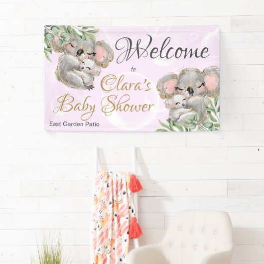 Sweet Koalas Baby shower Roze Welkomstbanner Spandoek (Insitu)