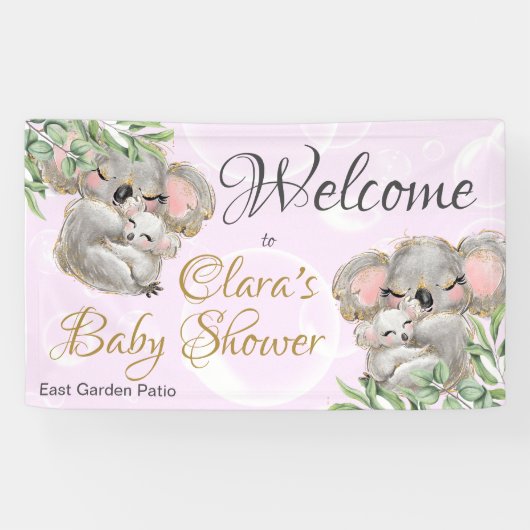 Sweet Koalas Baby shower Roze Welkomstbanner Spandoek (Horizontaal)