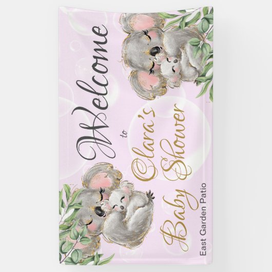 Sweet Koalas Baby shower Roze Welkomstbanner Spandoek (Verticaal)