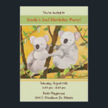 Sweet Koalas Kids Birthday Party Kaart<br><div class="desc">Twee zoete koala's die hun tijd samen genieten op een boomtak geïllustreerd op de uitnodiging van de Birthday Party van de douane-Kinderen. Pas de schattige dierkaarten aan met uw eigen formulering voor een WHIMSICAL DIER THEMED BIRTHDAY PARTY! Voel vrij om de grootte, de doopvonten & de kleuren van de tekst...</div>