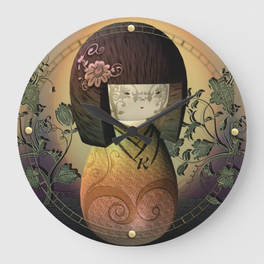 Sweet Kokeshi Doll Personalized Monogram Grote Klok (Voorkant)