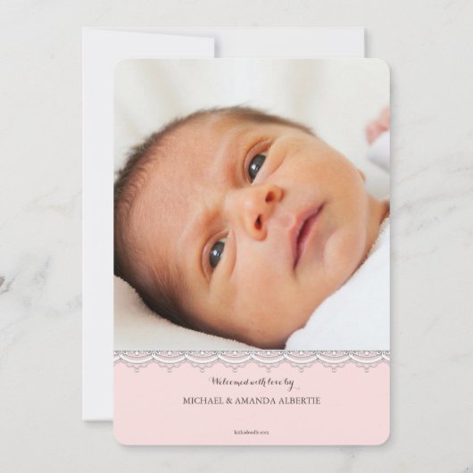 Sweet Lace Baby Girl Foto geboorteaankondiging Aankondiging (Achterkant)