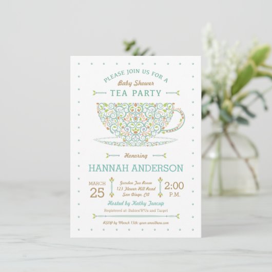 Sweet Lacy Teacup Baby shower Genderneutraal Kaart (Staand voorkant)
