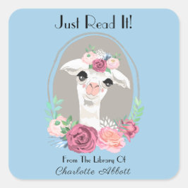 Sweet Lady Llama met Rozen Bookplate Vierkante Sticker