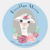 Sweet Lady Llama met Rozen Envelope Seal Ronde Sticker (Voorkant)