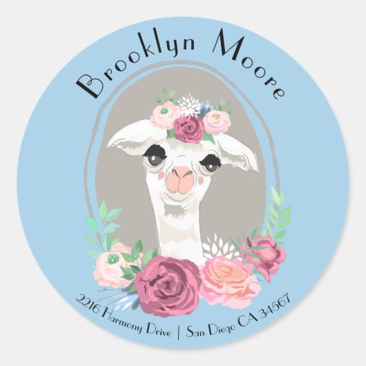 Sweet Lady Llama met Rozen Envelope Seal Ronde Sticker (Voorkant)