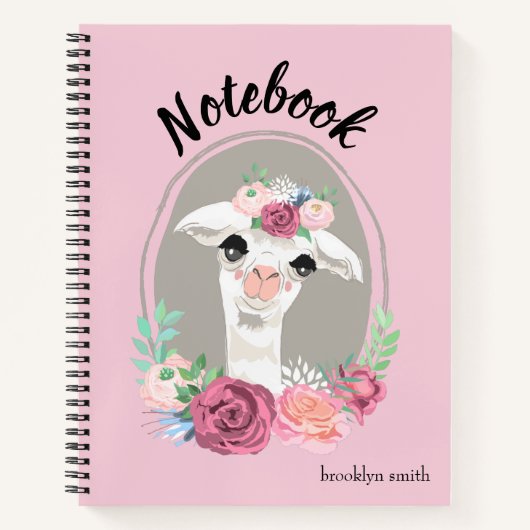 Sweet Lady Llama met Rozen Journal/ Notitieboek (Voorkant)