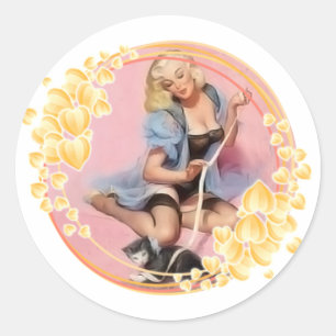 Sweet Lady met kat-Stickers en labels