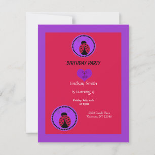 Sweet Ladybug Birthday Invitation Kaart