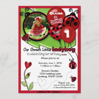 Sweet Ladybug Birthday Invitation SCHATTIG (foto) Kaart
