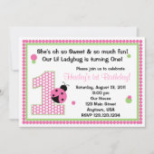 Sweet Ladybug First Birthday Invitation Kaart (Voorkant)